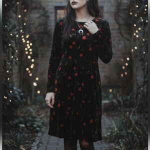 Ronnie Nicole Long Sleeve Velvet Dress Black Floral Whimsigoth Y2k 90s Grunge
